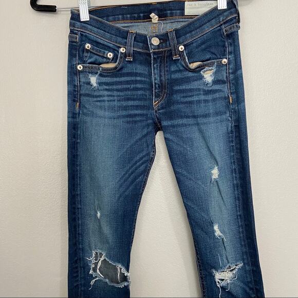 Rag & Bone Capri Jeans In Dark Shredded Size 24 - Picture 6 of 10
